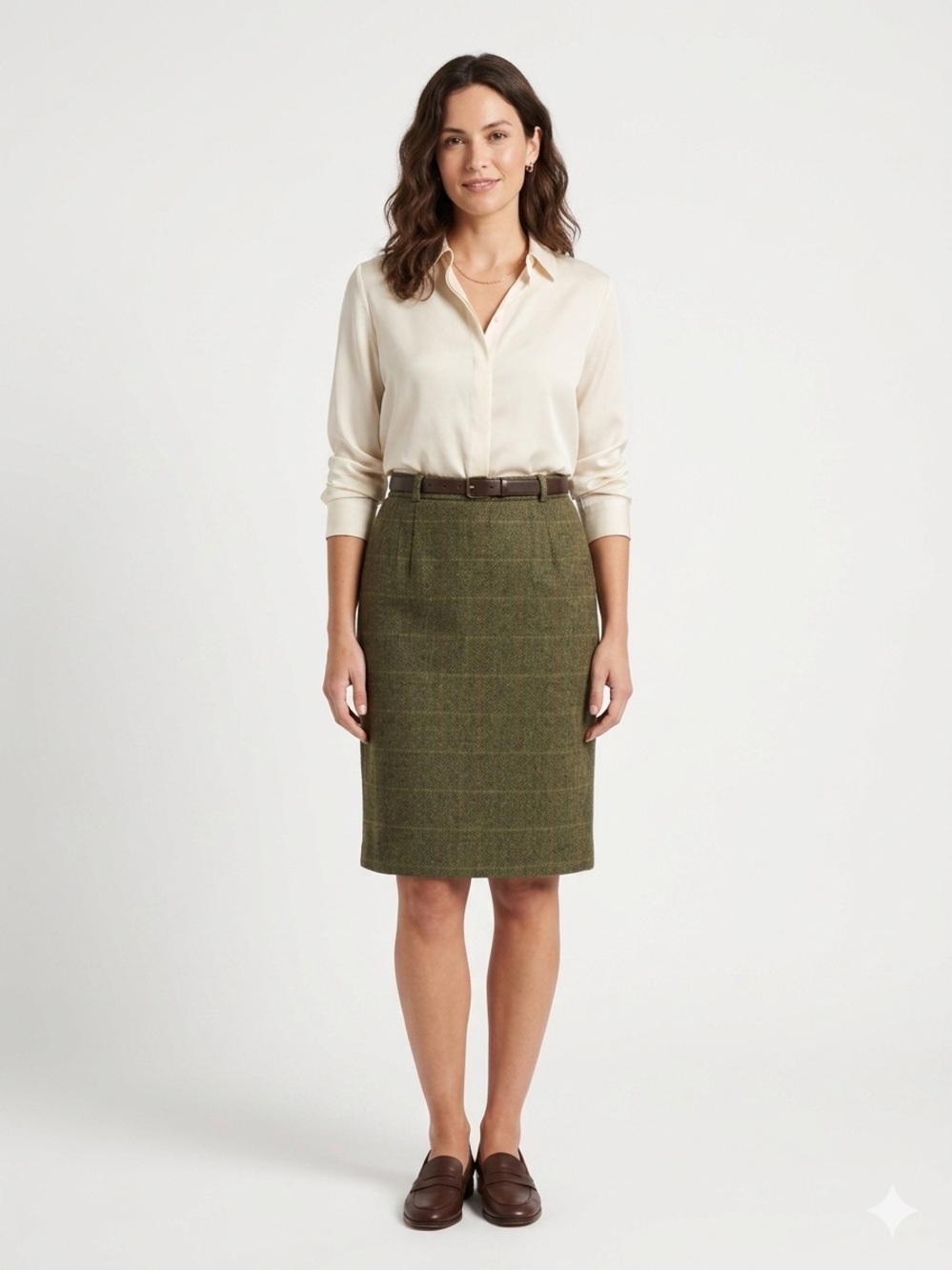 Harve Benard Olive Tweed Pencil Skirt